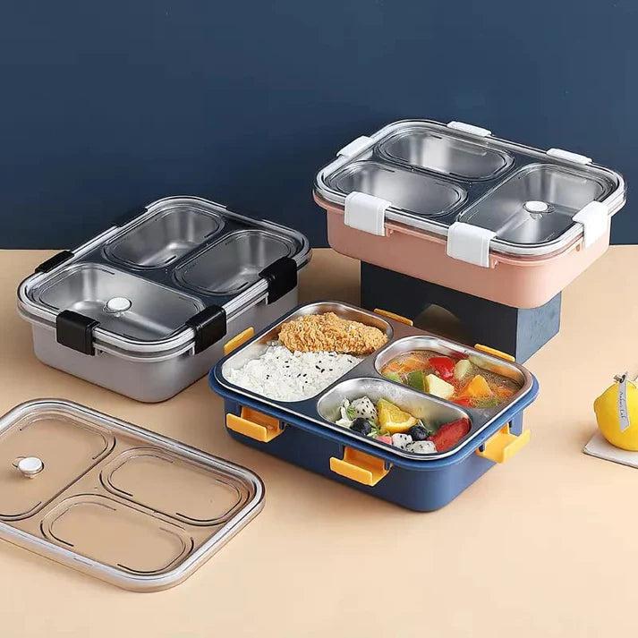 Lunch Box Sealed Leakage Proof Stainless Steel Lunch Box with Fork,Chopstick & Spoon Lid Office Food Container 3 Compartment for School Kids and Adults