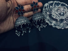 Load image into Gallery viewer, SET OF 6 MUST-HAVE OXIDISED JHUMKAS WITH FREE 2 RINGS COMBO

